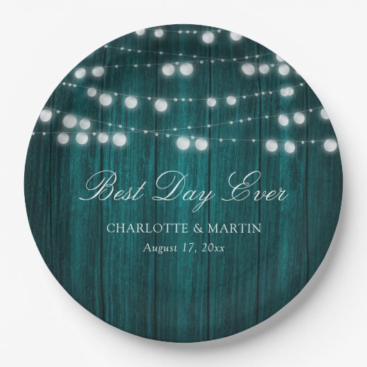 Blauwgroen Rustisch landschap Hout Rights Wedding Papieren Bordje (Voorkant)