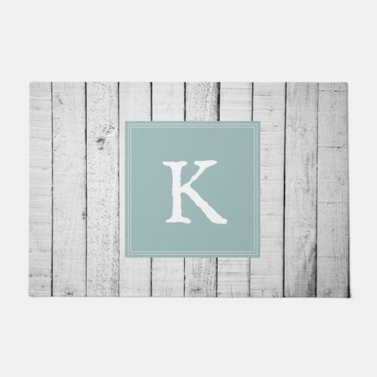 Blauwgroen Rustisch Monogram Doormat Deurmat (Voorkant)