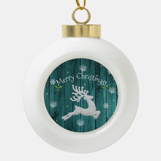 Blauwgroen Rustisch Ornament met kerstrenrennen (Voorkant)