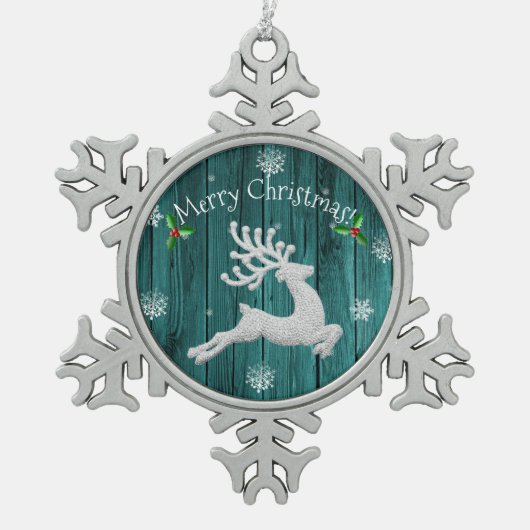 Blauwgroen Rustisch Ornament voor kerstrendieren (Voorkant)