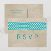 Blauwgroen Rustisch Quatrefoil RSVP Briefkaart (Voorkant / Achterkant)