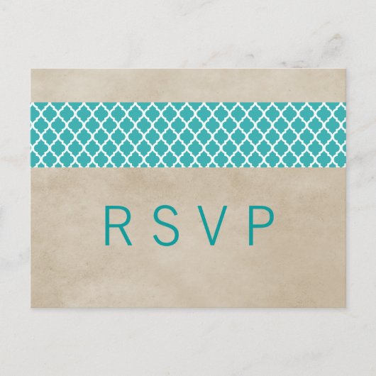 Blauwgroen Rustisch Quatrefoil RSVP Briefkaart (Voorkant)