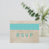Blauwgroen Rustisch Quatrefoil RSVP Briefkaart (Staand voorkant)