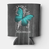 Blauwgroen Rustische Butterfly - Aangepaste Koelbo Blikjeskoeler (Voorkant)