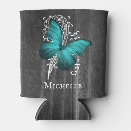 Blauwgroen Rustische Butterfly - Aangepaste Koelbo Blikjeskoeler (Voorkant)