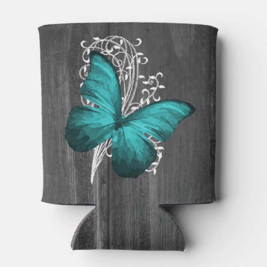 Blauwgroen Rustische Butterfly - Aangepaste Koelbo Blikjeskoeler (Achterkant)