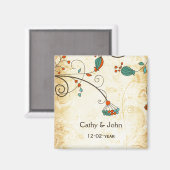 Blauwgroen Rustische  Floral Wedding Magneet (Voorkant / Achterkant)