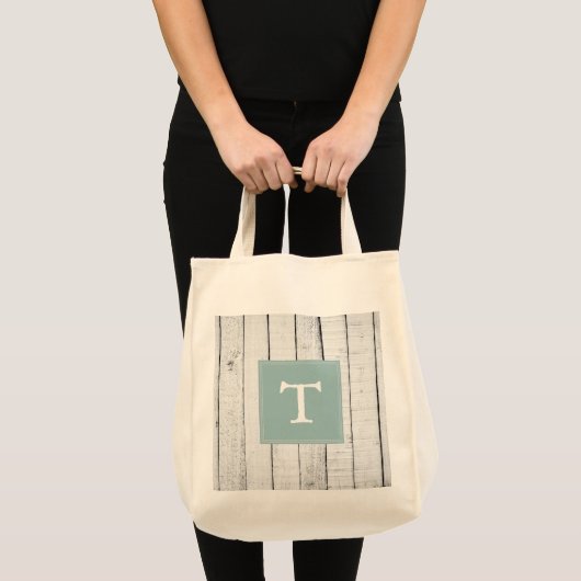 Blauwgroen Rustische monogram Canvas tas (Voorkant (product))