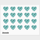 Blauwgroen ruw textiel hart sticker (Vel)