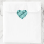 Blauwgroen ruw textiel hart sticker (Tas)
