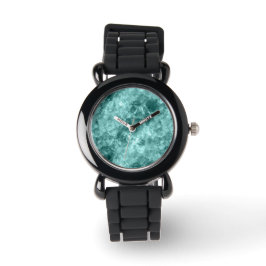 Blauwgroen ruw textiel horloge