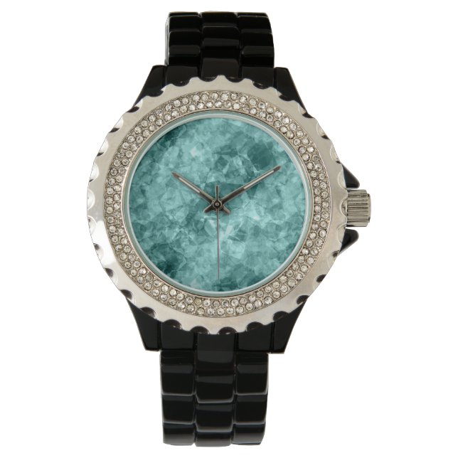 Blauwgroen ruw textiel horloge (Voorkant)