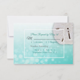 Blauwgroen Sand Dollar Oceanic Wedding RSVP-kaart RSVP Kaartje