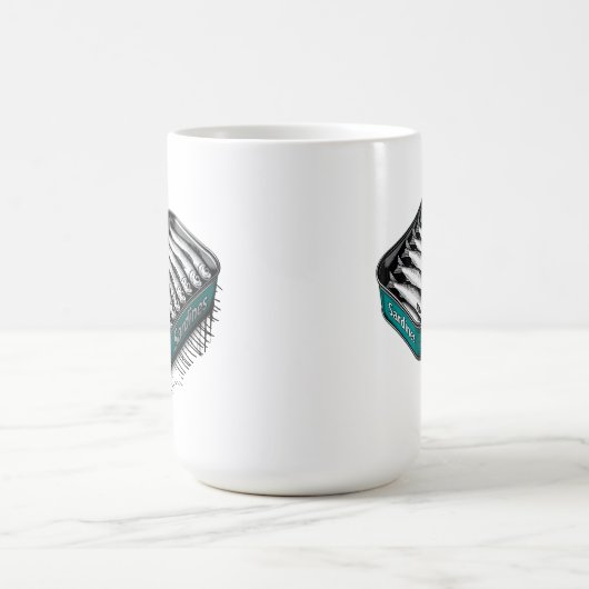 Blauwgroen Sardine Art Tin Custom Monogram Naam Koffiemok (Center)