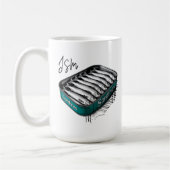 Blauwgroen Sardine Art Tin Custom Monogram Naam Koffiemok (Links)