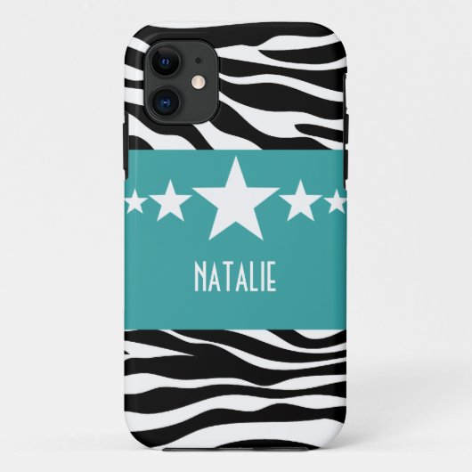 Blauwgroen Sassy Star Zebra BT iPhone 5 Hoesje (Achterkant)
