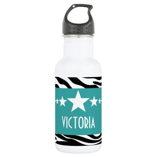 Blauwgroen Sassy Star-Zebra Waterfles (Voorkant)