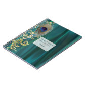 Blauwgroen satijn en pauwenveer bruiloft Notitiebo Notitieboek (Linkerzijde)