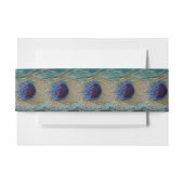Blauwgroen Satijn en Peacock Feathers Belly Band Uitnodigingen Wikkel (Voorkant Voorbeeld)