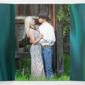 Blauwgroen Satijnen look met pauw bruiloft Drieluik Uitnodiging (Binnenkant midden)