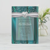 Blauwgroen Satin en Diamonds Quinceañera Kaart (Staand voorkant)