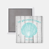 Blauwgroen Scallop Shell Magnet (Voorkant / Achterkant)
