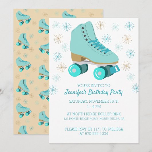 Blauwgroen Schaats Graphic Roller Schaatsen Theme Kaart (Voorkant / Achterkant)