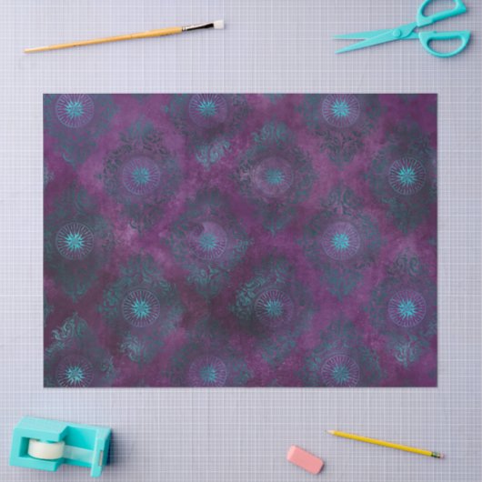 Blauwgroen schade op Paarse ontkoppeling Tissuepapier (Craft)