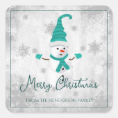 Blauwgroen Schattig Sneeuwman Kerst sticker (Voorkant)