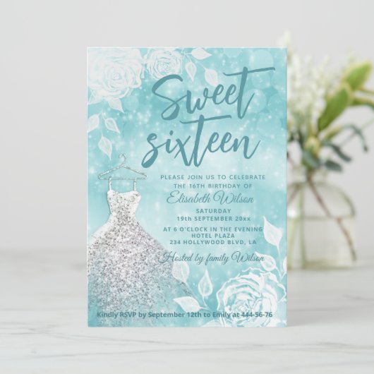 Blauwgroen Schattige bokeh witte rozen zoet zestie Kaart (Staand voorkant)