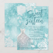 Blauwgroen Schattige bokeh witte rozen zoet zestie Kaart (Voorkant / Achterkant)