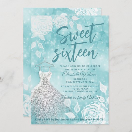 Blauwgroen Schattige bokeh witte rozen zoet zestie Kaart (Voorkant / Achterkant)