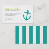 Blauwgroen Schattige nautisch anker en strepen Visitekaartje (Voorkant / Achterkant)