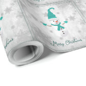 Blauwgroen Schattige Snowman Christmas Wrapping Pa Cadeaupapier (Rol Hoek)