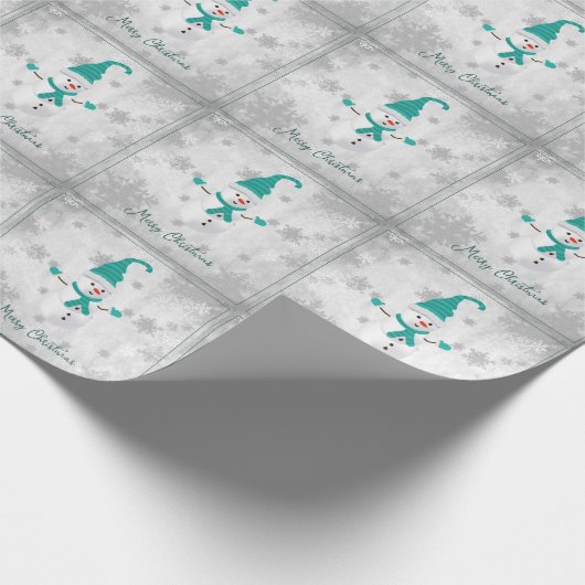 Blauwgroen Schattige Snowman Christmas Wrapping Pa Cadeaupapier (Hoek)
