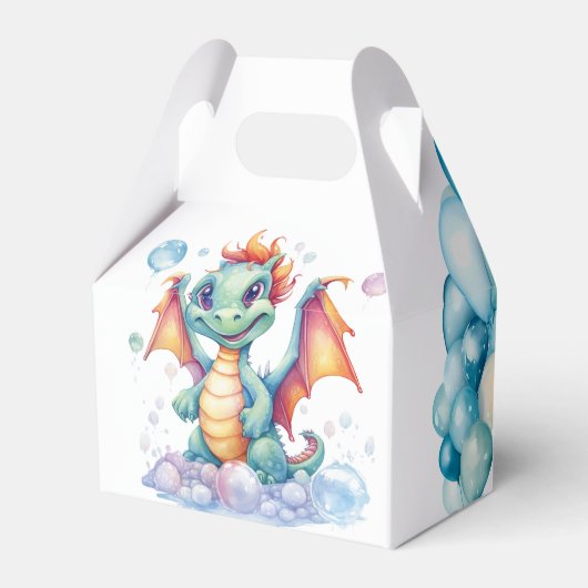 Blauwgroen Schattigee Draak met Ballonnen Verjaard Bedankdoosjes (Achterkant)