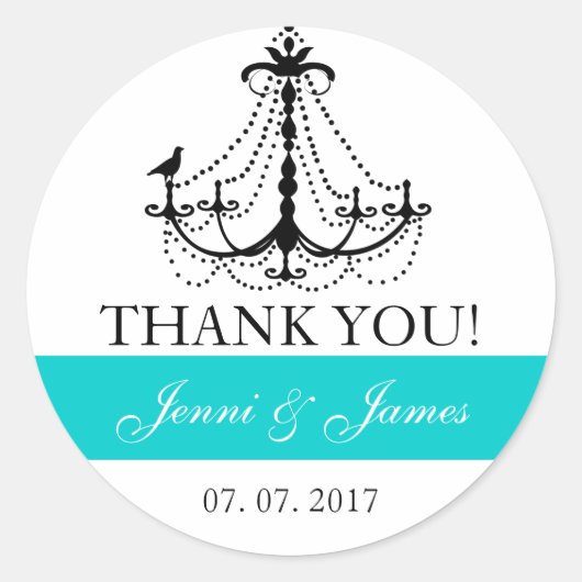 Blauwgroen Schattigee kroonluchter bruiloft gunst  Ronde Sticker (Voorkant)