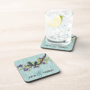 Blauwgroen Schattigee Tortelduifjes Zittend in Boo Onderzetter