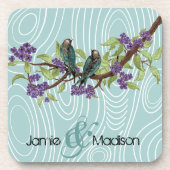 Blauwgroen Schattigee Tortelduifjes Zittend in Boo Onderzetter (Voorkant)