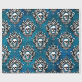 Blauwgroen schedel cadeaupapier (Vlak)