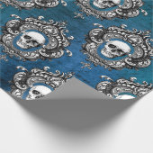 Blauwgroen schedel cadeaupapier (Hoek)