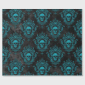 Blauwgroen schedel en donkergrijze gothiek cadeaupapier (Vlak)