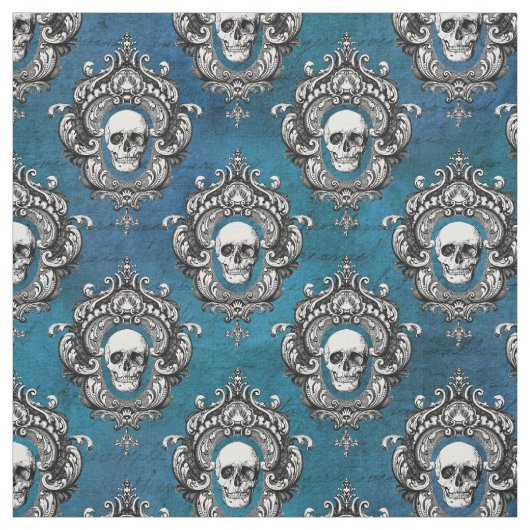 Blauwgroen schedel stof (Swatch)
