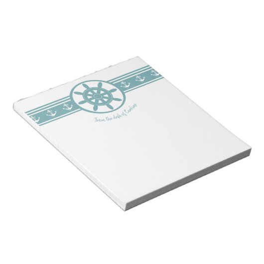 Blauwgroen Scheepswiel Aangepast Notitieblok (Schuin)