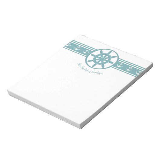Blauwgroen Scheepswiel Aangepast Notitieblok (Linkerzijde)
