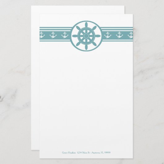 Blauwgroen Scheepswiel - Speciaal papier (Voorkant / Achterkant)