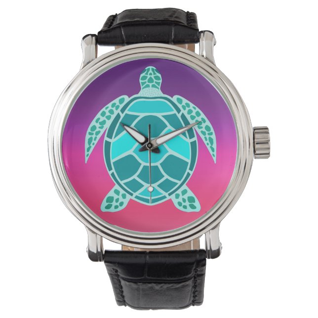 Blauwgroen schildpad horloge (Voorkant)