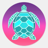 Blauwgroen schildpad ronde sticker (Voorkant)