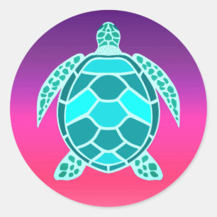 Blauwgroen schildpad ronde sticker