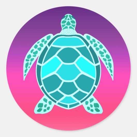 Blauwgroen schildpad ronde sticker (Voorkant)